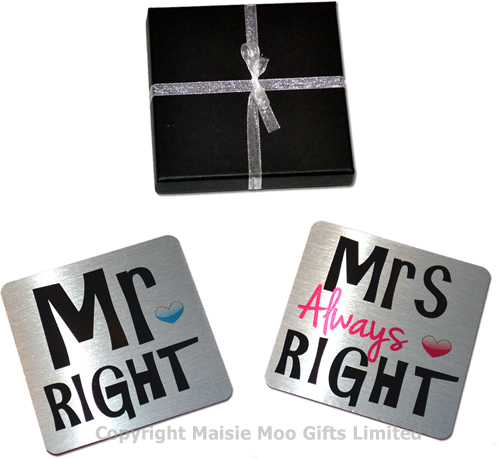 Mr Right & Mrs Always Right Metal Coaster Gift Set